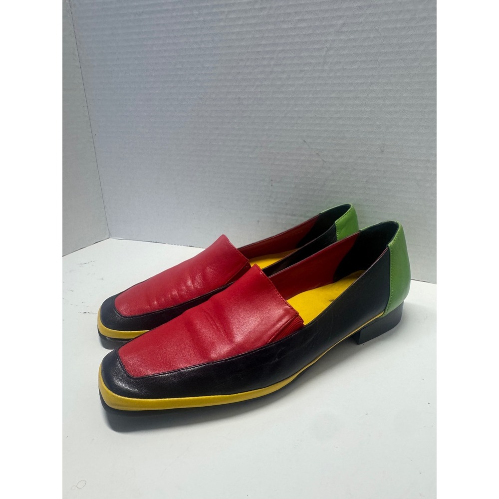 Amalfi Rangoni Colorblock Leather Loafers Red Black Green Yellow Italy 10 AAAA